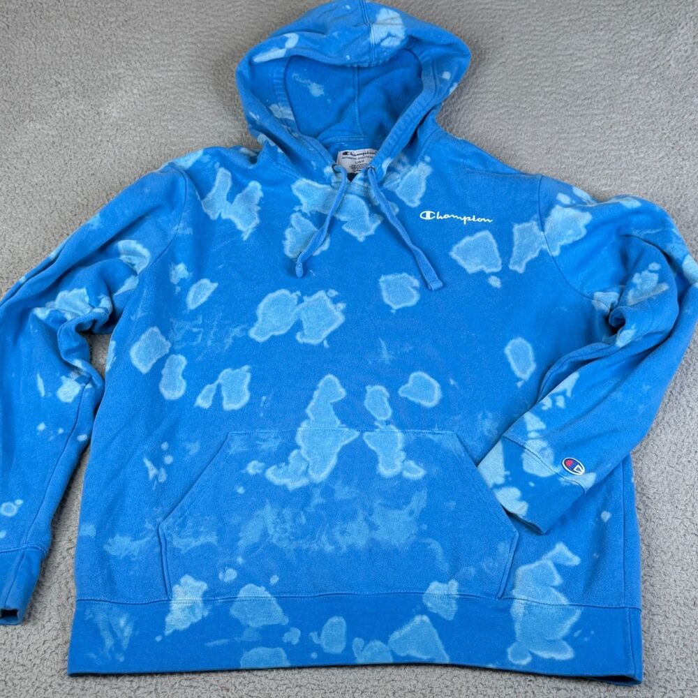 CHAMPION Hoodie Mens Large Blue Tie Dye Pullover Sweatshirt Sweater Streetwear